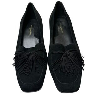 Classic Black Suede Fringe‎ Loafer Block Heel Easy Spirit October 7M